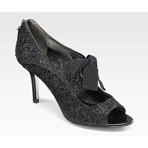 Miu Miu Glitter-Covered Leather Peep-Toe Oxford Pumps Women's 39 Black Italy